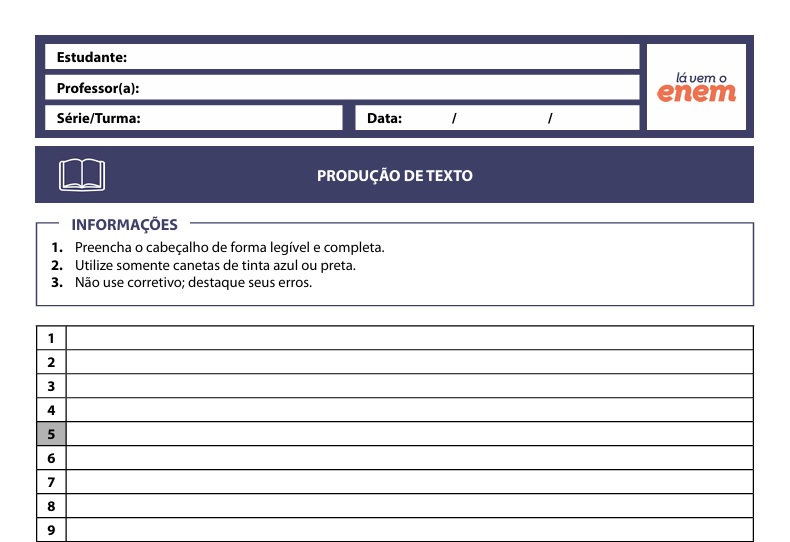 Folha de redação para imprimir; enem